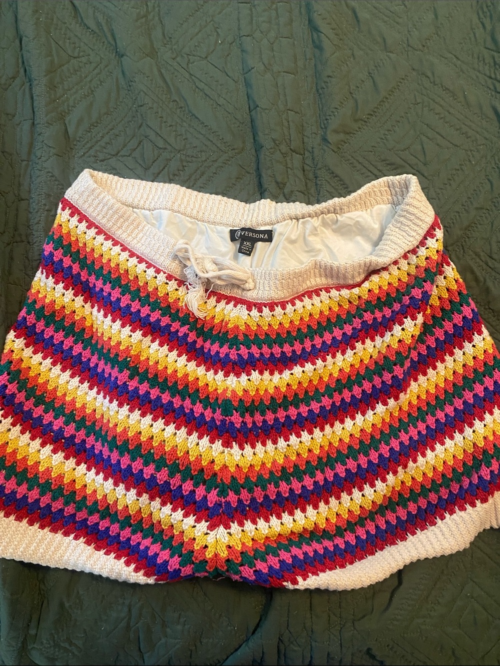 Versona Multicolor Crochet Knit Striped Women's Athletic Shorts